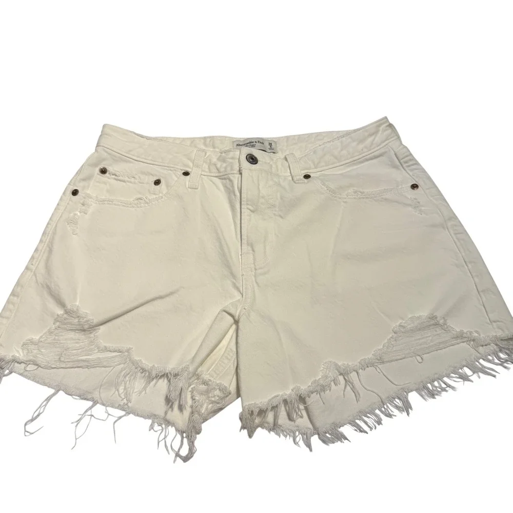 Abercrombie & Fitch Curve Love The Baggy Low Rise White Distressed Shorts 28 6
